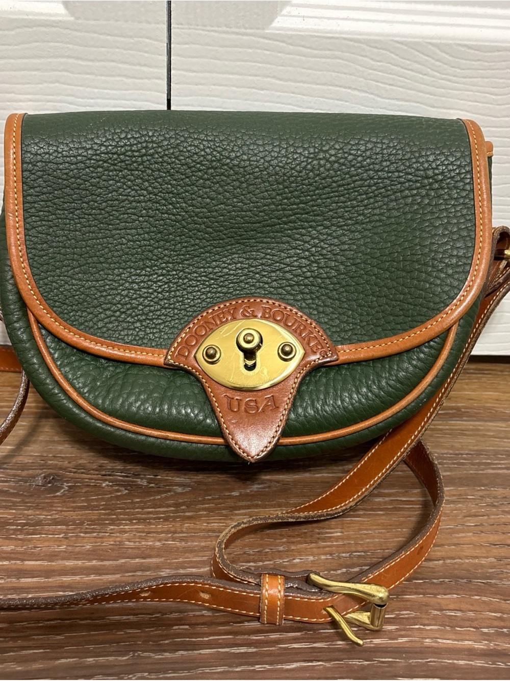 Vintage Dooney & Bourke Large Cavalry Trooper Bag Fir Green Crossbody
